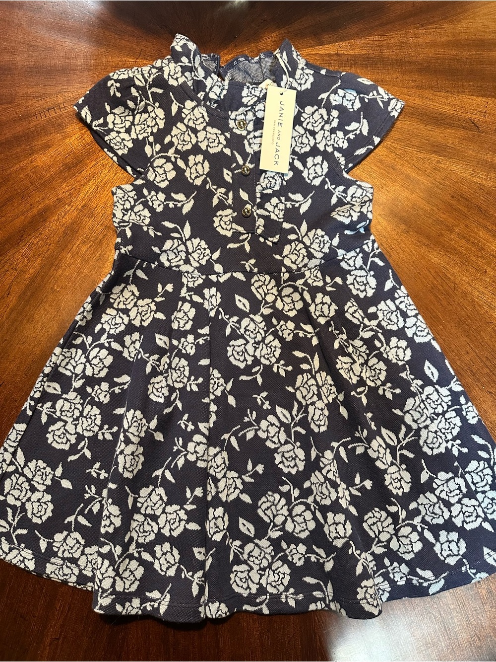 Janie and Jack Navy Floral Ruffle-Collar Fit-and-Flare Dress